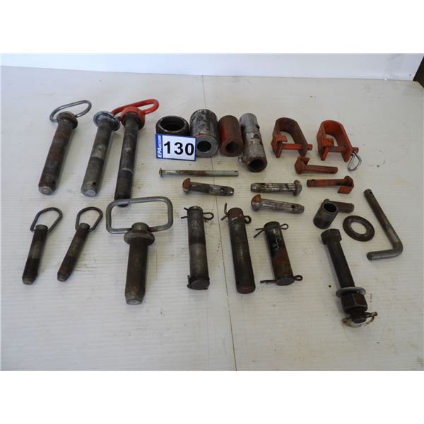 Assorted hitch and 3pt hitch pins, bushings (25 pieces) in coroplast box
