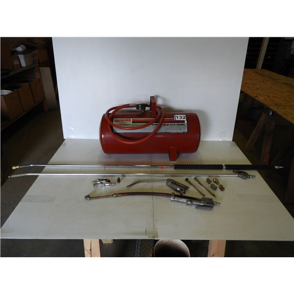 Sanborn portable air tank, (2) airwands- 4 foot and 5 foot, Milton air pressure guage, air tank acce