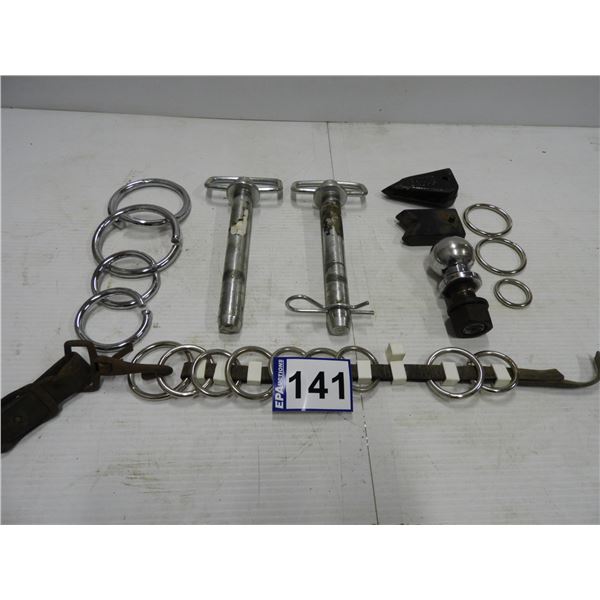 (2) Hitch pins 1" x 8"  (used once), 3/4" carbide air drill tip, hitch spacer, 2" hitch ball with 1"