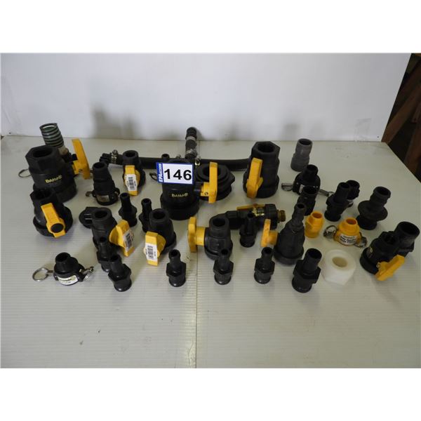 (38 pieces) Banjo camlock fittings 1/2"- 3/4", 1" -  1-1/4" 90% (new/unused)  valves, fittings
