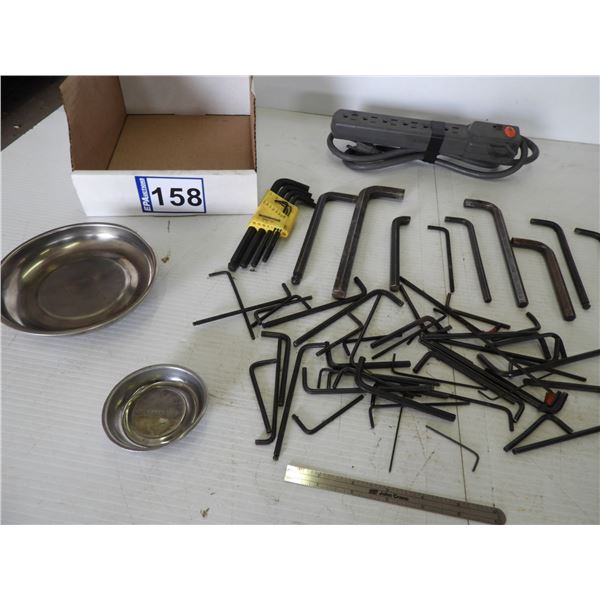 Assorted allen wrenches (used), power bar, depth gauge, solder brush, dental pick, (2) magnetic tr