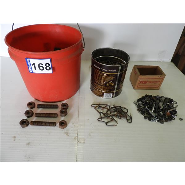 40 lbs -  5/8" x 3" threaded rods and nuts, 8 lbs fencing staples (unused), 2lb assorted screws