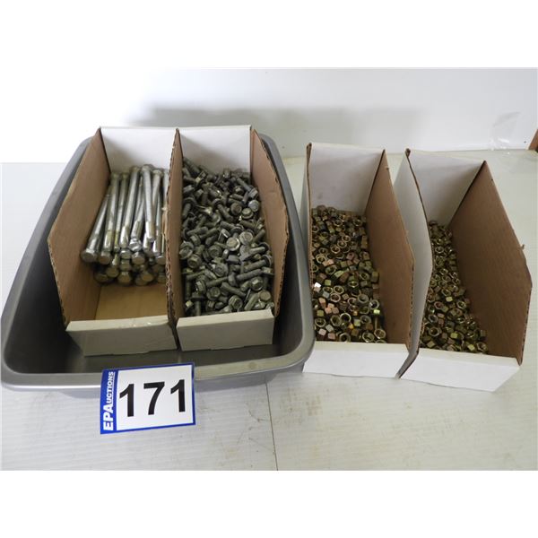 11 lbs of 7/16 x 6" bolts (unused), 7 lbs of 5/16 x 1-1/4" bolts with gasket (unused), 3 lbs of 3/8"