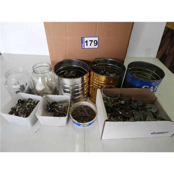 Assorted screws, nails, bolts, 50 lbs. nuts (used unsorted)