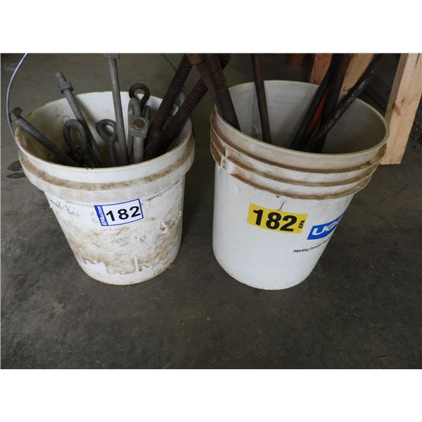 (2) pails long fencing bolts, eye bolts, ready rod, Pail #1 -50lbs, Pail #2- 55lbs