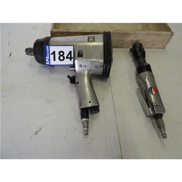 3/4" air impact (works well), 3/8" drive air ratchet, including wooden box
