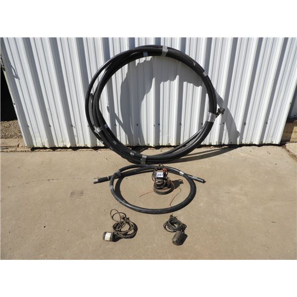Black water hose 1.75"OD, 1.25"ID(approx 75 ft) and Burn-cam sump pump model 3007-00P 1/2 HP with 2