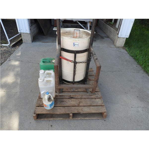 Barrel caddy, drum with 100L ammonia solution(Finish), (2) 10L AMS, (1) 4L bleach
