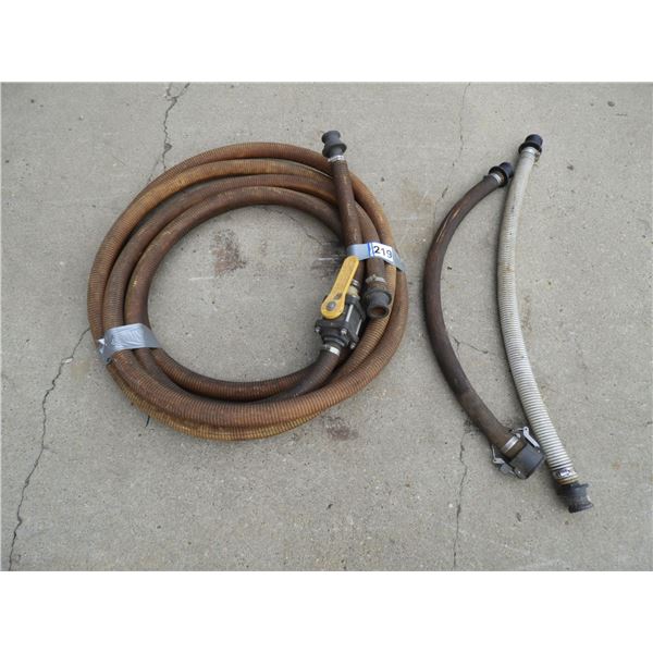 1 1/2" water hose with valve and couplers- discolored by sunlight, (1) 40"hose, (1) 45" hose, (2) 25