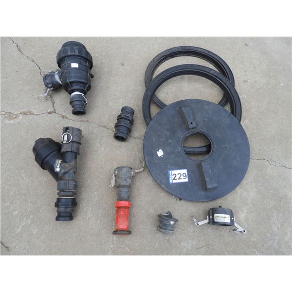 18" lid with mounting brackets, T strainer with 2" fittings, banjo strainer with 2" fittings for wat