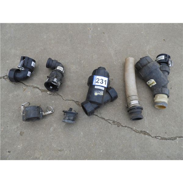 (2) strainers, (2) 90 couplers, 2" cheater hose, plug, cap - all 2" fittings