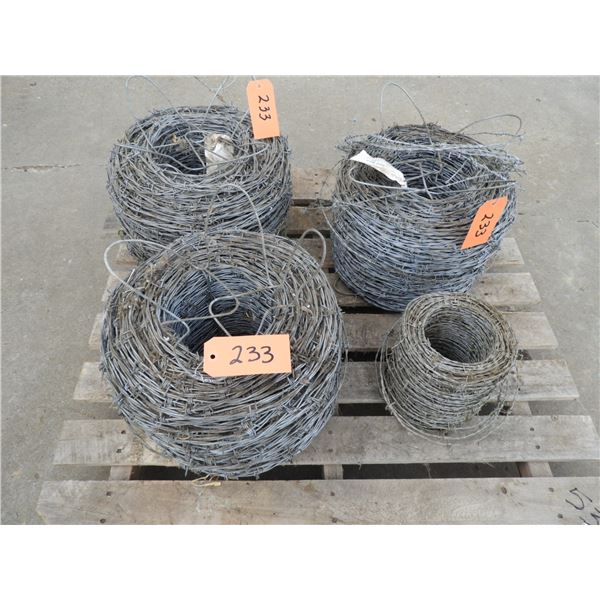 Davis barbed wire 12 1/2 ga 4 pt x 6", 80 rod (3) new 90 lb rolls, 1 part roll 14 lbs
