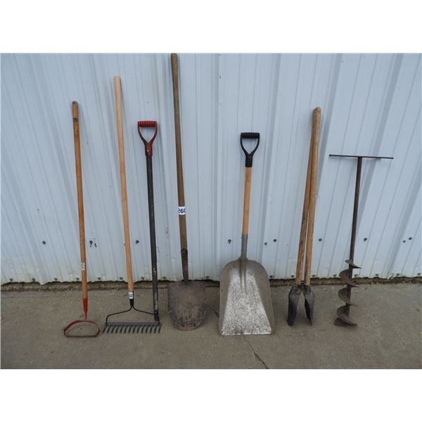 Alluminum scoop shovel, spade, extra handle, new rake, hoe, hole scoop, hole auger 5"