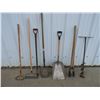 Image 1 : Alluminum scoop shovel, spade, extra handle, new rake, hoe, hole scoop, hole auger 5"