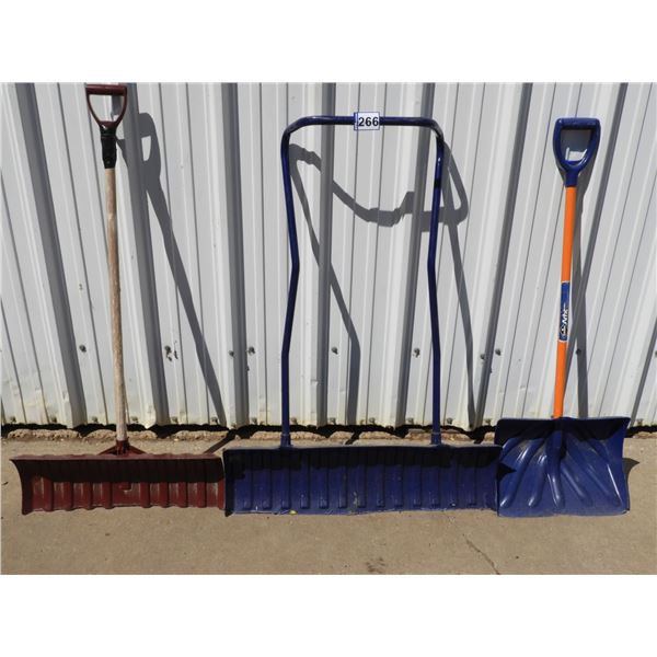 (3) poly snow shovels - 36", 24", 18" sizes