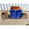 Image 1 : (3) Wood heavy duty storage boxes with handles, (1) Blue box 28"x28"x28",  (1) box 16"x16"x16" , (1)