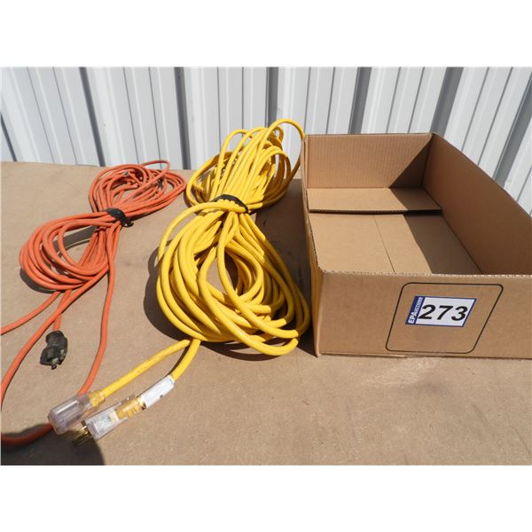 Yellow 100 foot extention cord with lite ends 12/3 plug - like new, Orange 50 ft extention cord 14/3