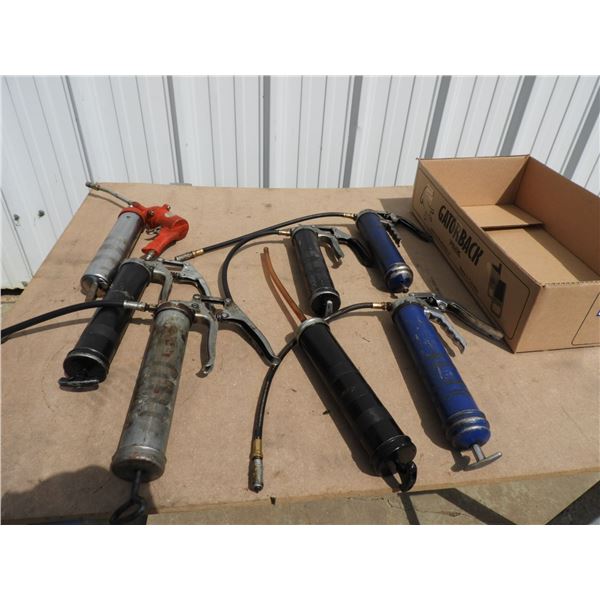 (3) hand pump grease guns, (1) suction grease gun - all work, (3) grease guns for parts
