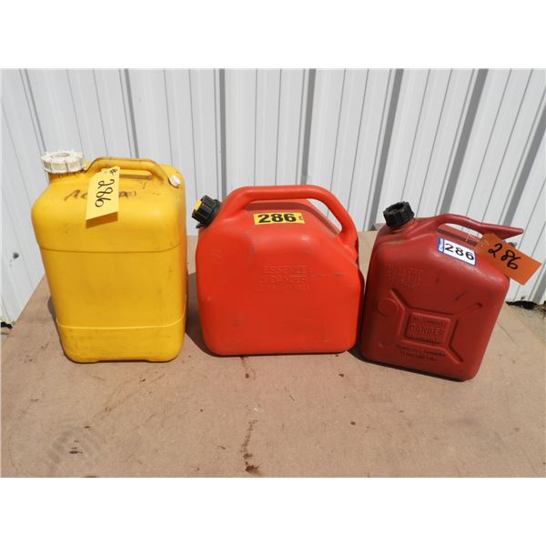 20L Yellow Diesel Jerry can, 20L red gas Jerry can, 10L red gas Jerry can