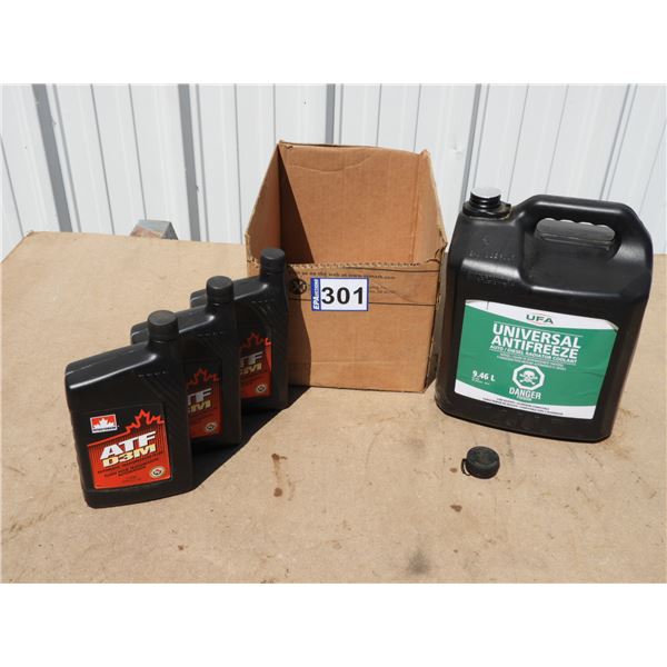 Universal antifreeze 9.46L- full concentration (new unopened), (3) 1L ATF (D3M) transmission fluid (