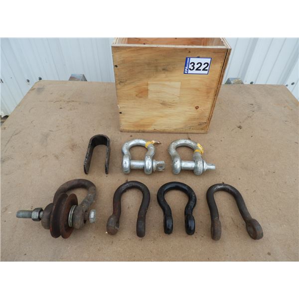 (2) 1" Clevis (new), 1" clevis with pulley, (2) 3/4" clevis (used), (1) 3/4" clevis (new), (1) 1/2" 