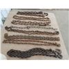 Image 3 : Assorted chains 3/16"x 10 ft tow chain with 2 hooks, 5/16" 8 ft tow chain with two hooks, (8) chain