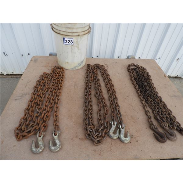 5/16" x 14 ft chain with two hooks on connector length, 3/8" x 14 ft with two hooks - very good cond