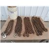 Image 1 : Assorted chains- 24 ft 3/8" with two hooks (very good), 22 ft  3/8" with two hooks (very good), 16 f