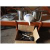 Image 1 : (2) Alluminum pots 10" diameter x 9' tall (new unused), emamel bowl and pot, food funnel (new), asso