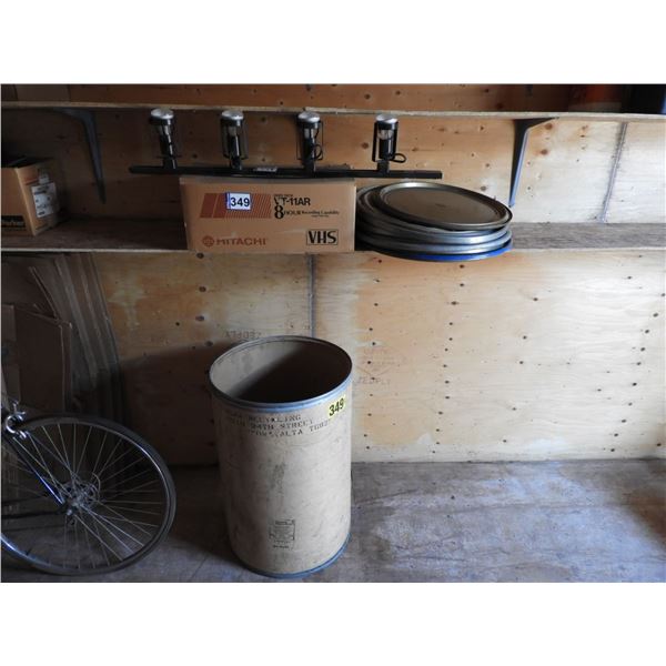 Vintage Hitachi VHS player with cord VT11AR video deck,  4 light bar, card board drum container with