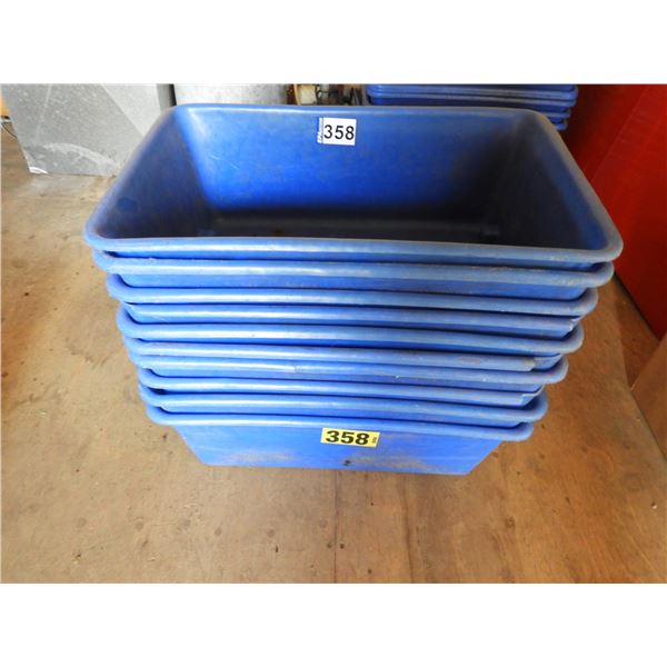 (10) Blue heavy duty plastic tubs 18"W x 27"L x 9"H