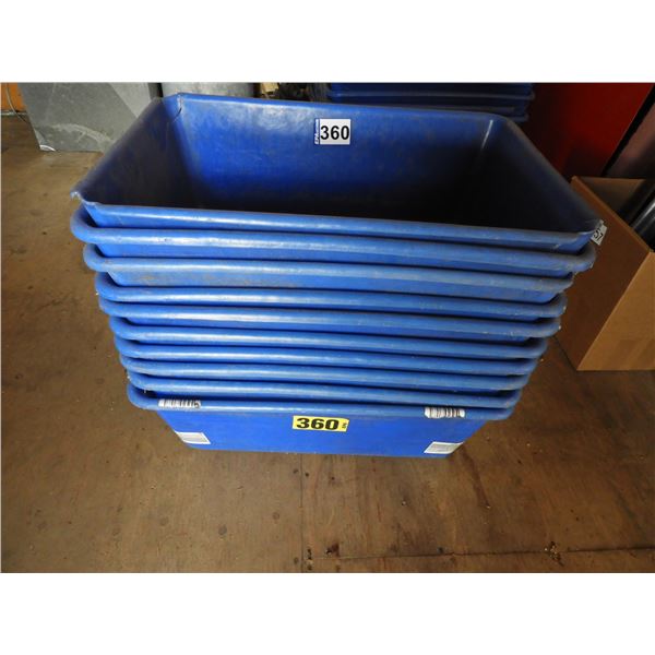 (10) Blue heavy duty plastic tubs 18"W x 27"L x 9"H