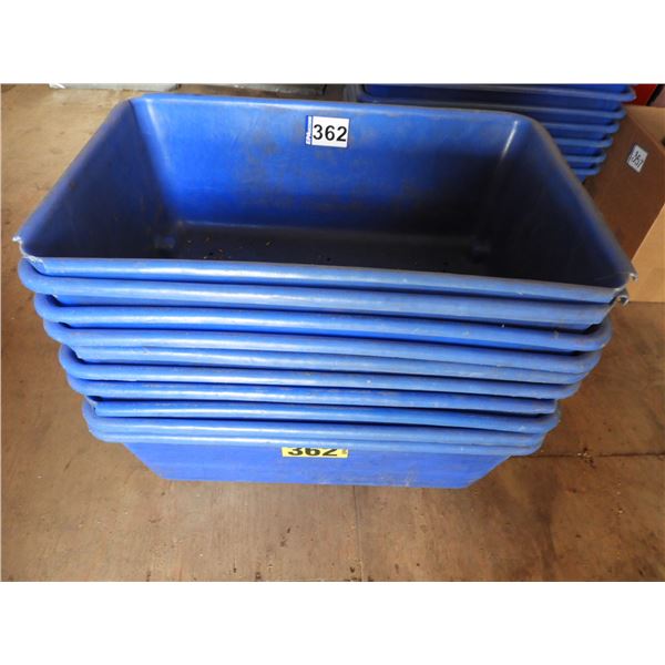 (10) Blue heavy duty plastic tubs 18"W x 27"L x 9"H