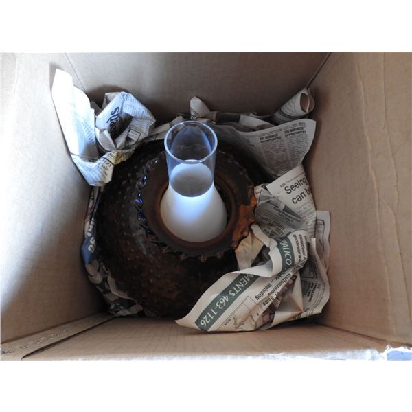 92) Antique brown lamps- 1970's working condition not broken, Brown stone dish set, (6) coffee cups