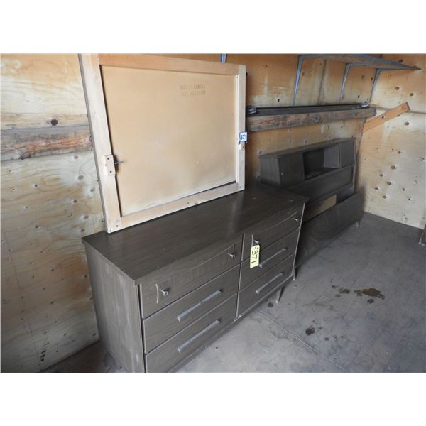 Vintage 6 drawer dresser (Circa 1962/63) 48"L x 16"D x 31"H, mirror 36"W x 28"H, Double bed  Headboa