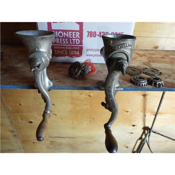 (2) Meat grinder with dies, large galvanized tub 24"D x 12" H