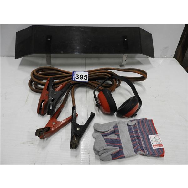 Booster cables 4 guage x16ft, 1 pair new gloves, hearing protection, vintage bug deflector
