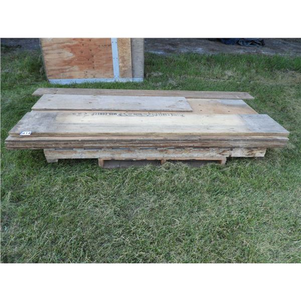 (3) 3/4" plywood 44" x 8ft, (3) 3 /4" plywood 16" x 8ft, (2 sheets) 1/2" plywood 4ft x 8ft, (1) 3/4"