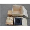 Image 4 : (4) Custom made wooden storage boxes- (1) 23 "L x 23 "W x 27 "H, (1) 16"L x  16"W x 20"H, (1)15 "L x