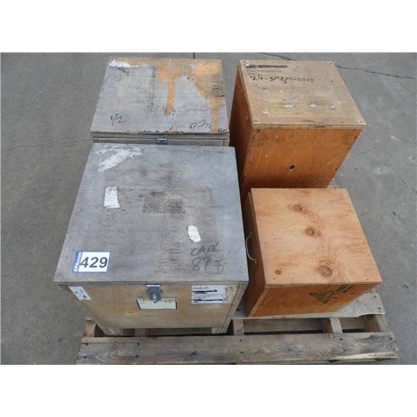 (4) Custom made wooden storage boxes- (1)  16"L x 16 "W x 20"H, (1)16 "L x 16 "W x 20 "H, (1) 14"L x