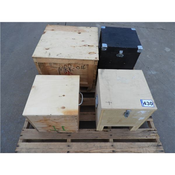 (4) Custom made wooden storage boxes- (1) 20 "L x 20"W x  17"H, (1) 13"L x 13"W x 15"H, (1) 13"L x 1