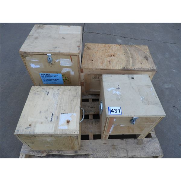 (4) Custom made wooden storage boxes- (1) 16 "L x 16"W x 20"H, (1) 24"L x 14"W x 14"H, (1) 13"L x 13