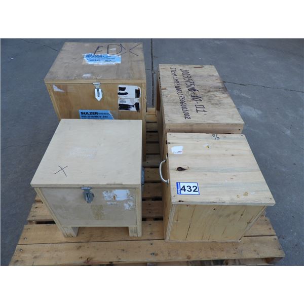 (4) Custom made wooden storage boxes- (1)  16"L x 16"W x 20"H, (1) 24"L x 14"W x 14"H, (1) 13"L x 13