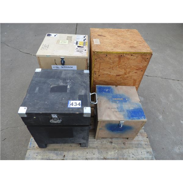 (4) Custom made wooden storage boxes- (1)  19"L x 18"W x 23"H, (1) 16"L x 16"W x 20H, (1) 15"L x 15"