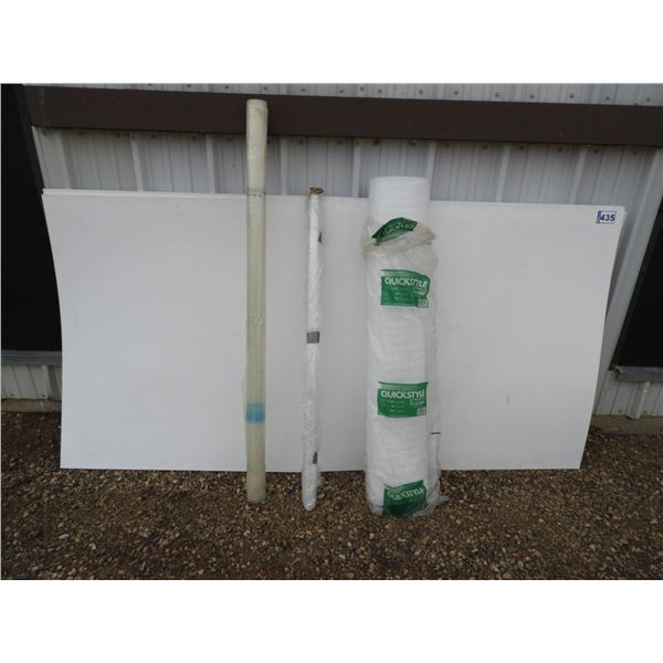 Puck board 1/4" x 4ft x 8ft, Poly film 6mm thick x 10ft W >25ft L, Poly film 2mm thick x 8-1/2ft W >