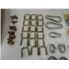 Image 1 : (18) square clamps 2" x 2-1/2" (unused), (3) carabiners (unused), (2) connector links (unused), cabl