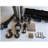 Image 3 : (2) Snatch block with hook, exhaust pipe extentions (unused), aluminum plates, dent puller kit, chai