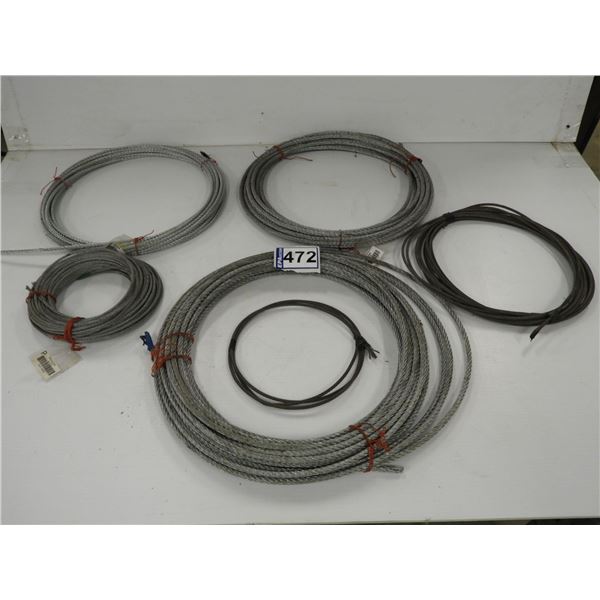Wire rope - 5/16" >100ft, 5/16" > 50ft, 1/4" > 50ft, 3/16" > 50ft, 3/16" approx 25ft, 1/4" approx 6f