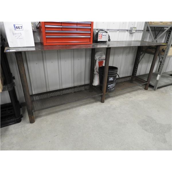 Metal work table with mesh base 1/4" x 8 ft x 2 ft x 36" H (like new)
