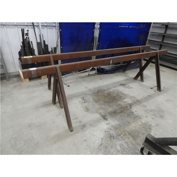 (2) Heavy duty metal saw horses 10ft L x 32"H x 30" base, channel iron legs 3" x 1-1/2"thick, rectan